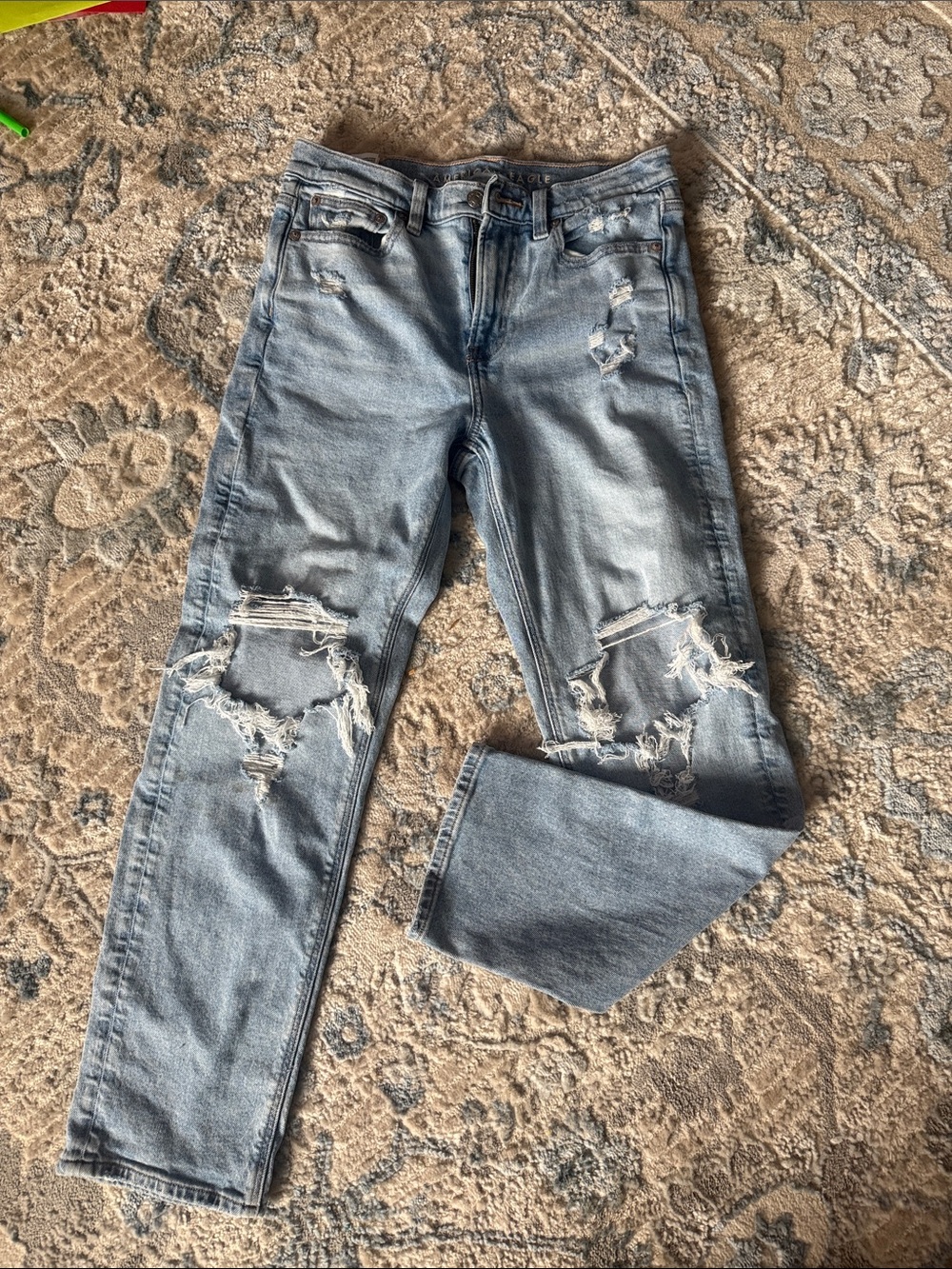 American Eagle Outfitters Stovepipe Light Blue Distressed Straight-Leg Jeans